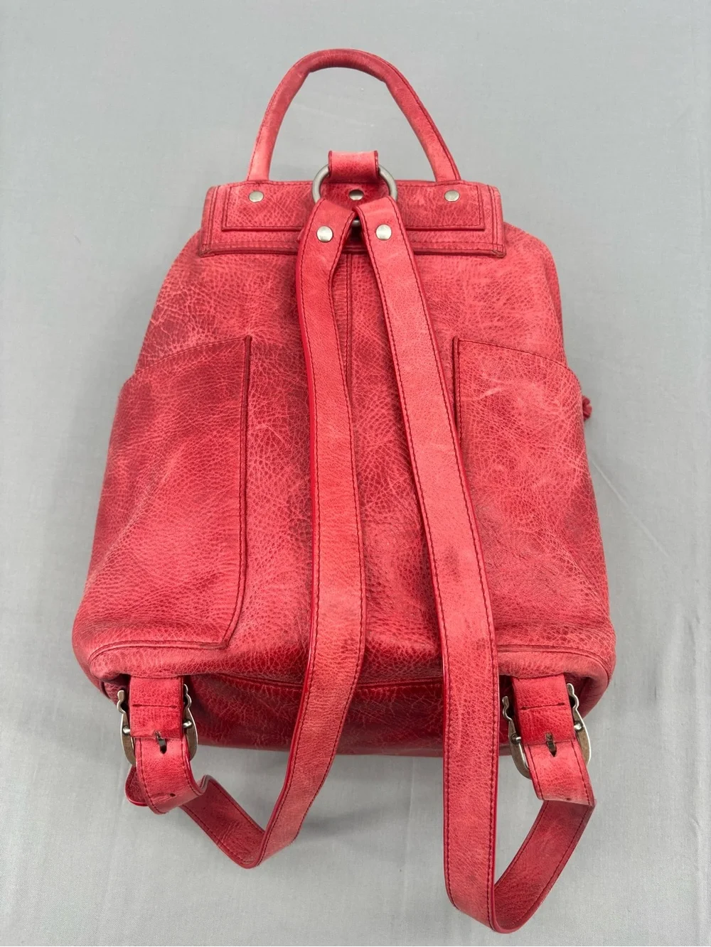 Ellington Red Genuine Leather Backpack Rucksack Distressed Drawstring Boho Bag